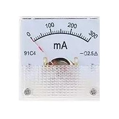Amper&iacute;metro Ponteiro 91C4-mA DC 300mA Tamanho 45x45 mm
