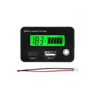 Bateria Indicador de capacidade da DC8-30 V Medi&ccedil;&atilde;o de chumbo-&aacute;cido/lron-l&iacute;tio com USB3.0 e Tpye-C verde