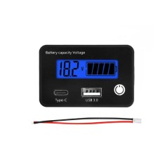 Bateria Indicador de capacidade da DC8-30 V Medi&ccedil;&atilde;o de chumbo-&aacute;cido/lron-l&iacute;tio com USB3.0 e Tpye-C azul