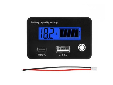 Bateria Indicador de capacidade da DC8-30 V Medi&ccedil;&atilde;o de chumbo-&aacute;cido/lron-l&iacute;tio com USB3.0 e Tpye-C azul - Imagem 1