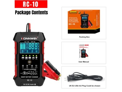 Carregador de bateria KONNWEI RC-10 12 V 10 A/24 V 5 A Ferramenta de reparo de pulso de autom&aacute;tico... - Imagem 1