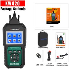 Bateria Analisador de do varredor de konnwei kw420 obd2 6-12 v sistema completo do diagn&oacute;stico do &oacute;leo...