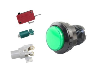 Suporte Bot&atilde;o Arcade LED 33 mm + microinterruptor YJX + + LED verde - Imagem 1
