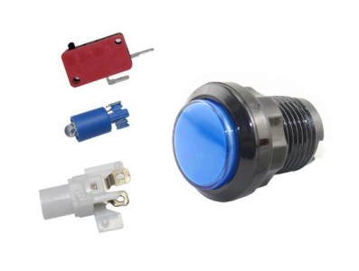 Suporte Bot&atilde;o Arcade LED 33 mm + microinterruptor YJX + + LED azul - Imagem 1