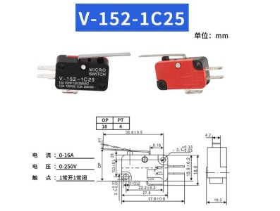 Interruptor de limite de curso do microinterruptor V-152-1C25 - Imagem 1