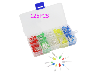Kit 125 LEDs 5 cores, redondos 3 mm e 5 mm, pernas 18 mm, luz brilhante - Imagem 1