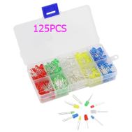Kit 125 LEDs 5 cores, redondos 3 mm e 5 mm, pernas 18 mm, luz brilhante