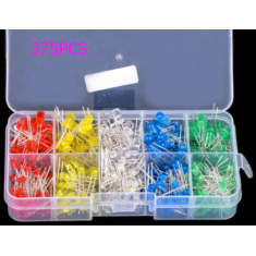 Kit sortimento 375 LEDs redondos 3 mm e 5 mm 5 cores luz brilhante