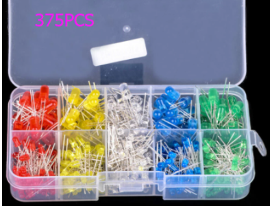 Kit sortimento 375 LEDs redondos 3 mm e 5 mm 5 cores luz brilhante - Imagem 1