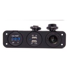 Volt&iacute;metro Tomada de isqueiro 3 em 1, carregador USB duplo, painel de para carro, barco, caminh&atilde;o, azul