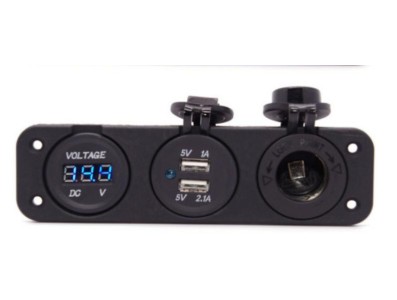 Volt&iacute;metro Tomada de isqueiro 3 em 1, carregador USB duplo, painel de para carro, barco, caminh&atilde;o, azul - Imagem 1
