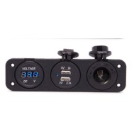 Volt&iacute;metro Tomada de isqueiro 3 em 1, carregador USB duplo, painel de para carro, barco, caminh&atilde;o, azul