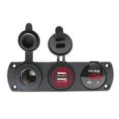 Volt&iacute;metro Tomada de isqueiro 3 em 1, carregador USB duplo, painel de para carro, barco, caminh&atilde;o, vermelho