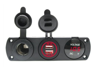 Volt&iacute;metro Tomada de isqueiro 3 em 1, carregador USB duplo, painel de para carro, barco, caminh&atilde;o, vermelho - Imagem 1