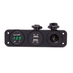 Volt&iacute;metro Tomada de isqueiro 3 em 1, carregador USB duplo, painel de para carro, barco, caminh&atilde;o, verde