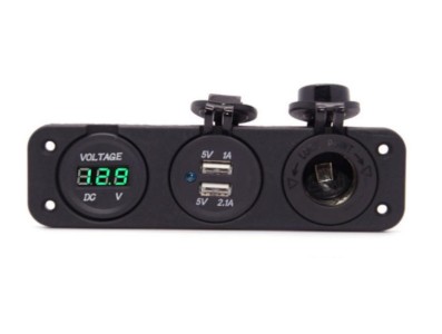 Volt&iacute;metro Tomada de isqueiro 3 em 1, carregador USB duplo, painel de para carro, barco, caminh&atilde;o, verde - Imagem 1