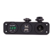 Volt&iacute;metro Tomada de isqueiro 3 em 1, carregador USB duplo, painel de para carro, barco, caminh&atilde;o, verde