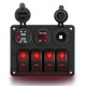 Volt&iacute;metro Painel de interruptor de 4 gangues para trailer de carro com LED e USB duplo vermelho - Thumb 1