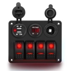 Volt&iacute;metro Painel de interruptor de 4 gangues para trailer de carro com LED e USB duplo vermelho
