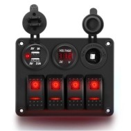 Volt&iacute;metro Painel de interruptor de 4 gangues para trailer de carro com LED e USB duplo vermelho
