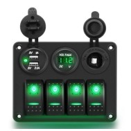 Volt&iacute;metro Painel de interruptor de 4 gangues para trailer de carro com LED e USB duplo verde