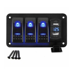 Painel de interruptor oscilante de barco marinho USB duplo de 3 gangues para caminh&atilde;o barco carro azul