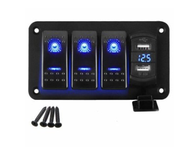 Painel de interruptor oscilante de barco marinho USB duplo de 3 gangues para caminh&atilde;o barco carro azul - Imagem 1