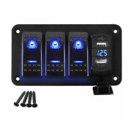 Painel de interruptor oscilante de barco marinho USB duplo de 3 gangues para caminh&atilde;o barco carro azul