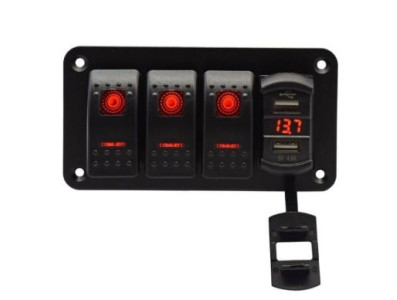 Painel de interruptor oscilante de barco marinho USB duplo de 3 gangues para caminh&atilde;o barco carro vermelho - Imagem 1