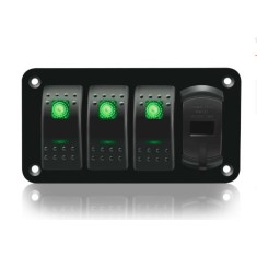 Painel de interruptor oscilante de barco marinho USB duplo de 3 gangues para caminh&atilde;o barco carro verde