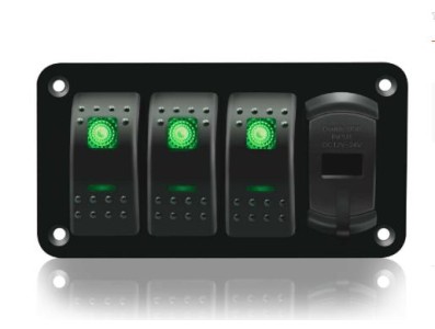 Painel de interruptor oscilante de barco marinho USB duplo de 3 gangues para caminh&atilde;o barco carro verde - Imagem 1