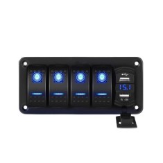 Painel de interruptor oscilante de barco marinho USB duplo de 4 gangues para caminh&atilde;o barco carro azul