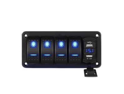 Painel de interruptor oscilante de barco marinho USB duplo de 4 gangues para caminh&atilde;o barco carro azul - Imagem 1