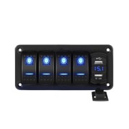 Painel de interruptor oscilante de barco marinho USB duplo de 4 gangues para caminh&atilde;o barco carro azul