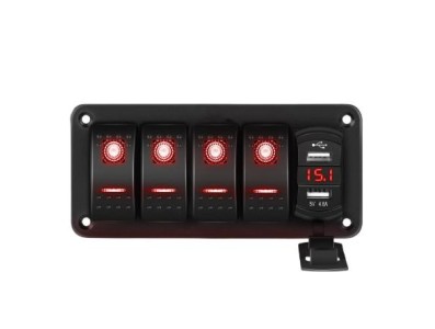 Painel de interruptor oscilante de barco marinho USB duplo de 4 gangues para caminh&atilde;o barco carro vermelho - Imagem 1