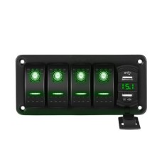 Painel de interruptor oscilante de barco marinho USB duplo de 4 gangues para caminh&atilde;o barco carro verde