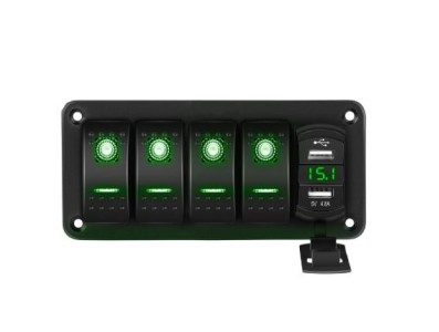 Painel de interruptor oscilante de barco marinho USB duplo de 4 gangues para caminh&atilde;o barco carro verde - Imagem 1