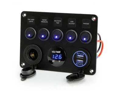 Volt&iacute;metro 5 polo led carregador de carro 12 v interruptor painel tomada alimenta&ccedil;&atilde;o dupla usb carregador... - Imagem 1
