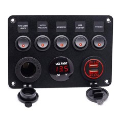 Volt&iacute;metro 5 polo led carregador de carro 12 v interruptor painel tomada alimenta&ccedil;&atilde;o dupla usb carregador...
