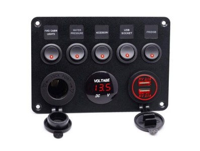 Volt&iacute;metro 5 polo led carregador de carro 12 v interruptor painel tomada alimenta&ccedil;&atilde;o dupla usb carregador... - Imagem 1