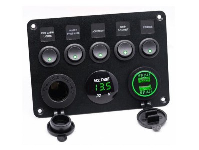 Volt&iacute;metro 5 polo led carregador de carro 12 v interruptor painel tomada alimenta&ccedil;&atilde;o dupla usb carregador... - Imagem 1