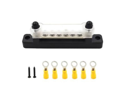 Borne de liga&ccedil;&atilde;o barramento barra 150 A automotivo 6P preto+6PcsTerminals - Imagem 1