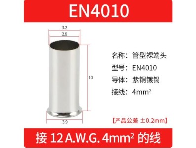 Cabo 100pcs/pacote EN4010 cobre estanhado terminal tubular ilh&oacute;s, fio ponta crimpagem conector para 4 mm&sup2;... - Imagem 1