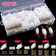 Kit 480 pe&ccedil;as conectores de fios 2,8 mm para 2, 3, 4 e 6 pinos, macho e f&ecirc;mea, com terminais de lat&atilde;o