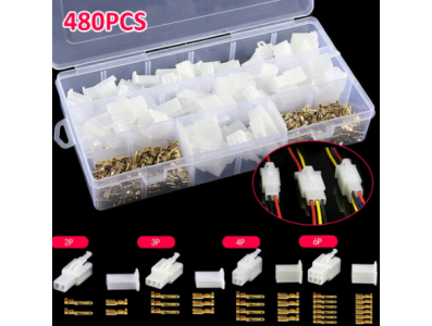 Kit 480 pe&ccedil;as conectores de fios 2,8 mm para 2, 3, 4 e 6 pinos, macho e f&ecirc;mea, com terminais de lat&atilde;o - Imagem 1