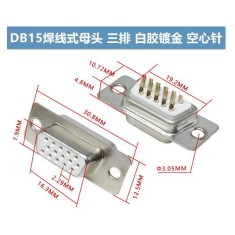 Conector DB15 f&ecirc;mea 3 fileiras branco+dourado pin
