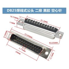 Conector DB25 macho 2 fileiras preto