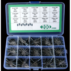 Kit 200 capacitores eletrol&iacute;ticos 0,1 &micro;F a 220 &micro;F, tens&otilde;es 10 V a 50 V