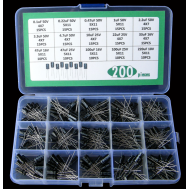Kit 200 capacitores eletrol&iacute;ticos 0,1 &micro;F a 220 &micro;F, tens&otilde;es 10 V a 50 V