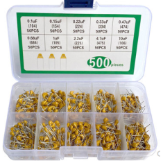 Kit 500 unidades capacitores cer&acirc;micos multicamadas 0,1 &micro;F a 10 &micro;F